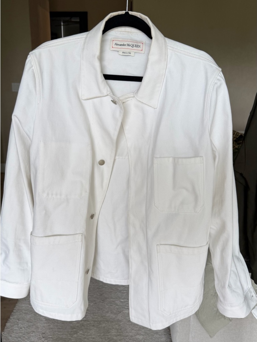 Alexander McQueen White Cotton Jean Jacket with Patch Pockets